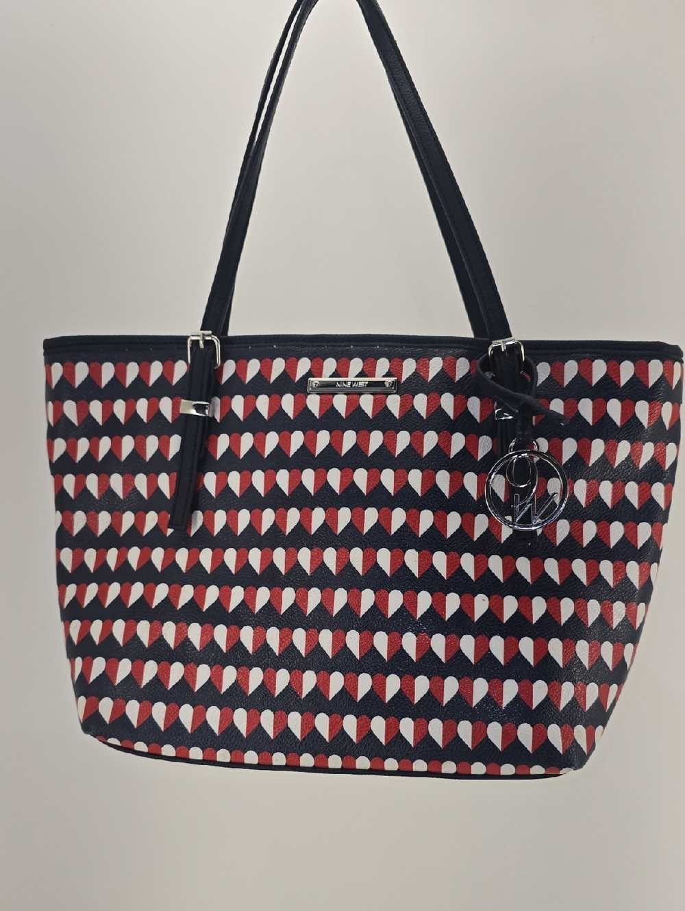 Nine West Navy, Red' White' An Blue Heart Pattern Tote